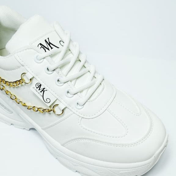 White & Gold Women's Sneakers