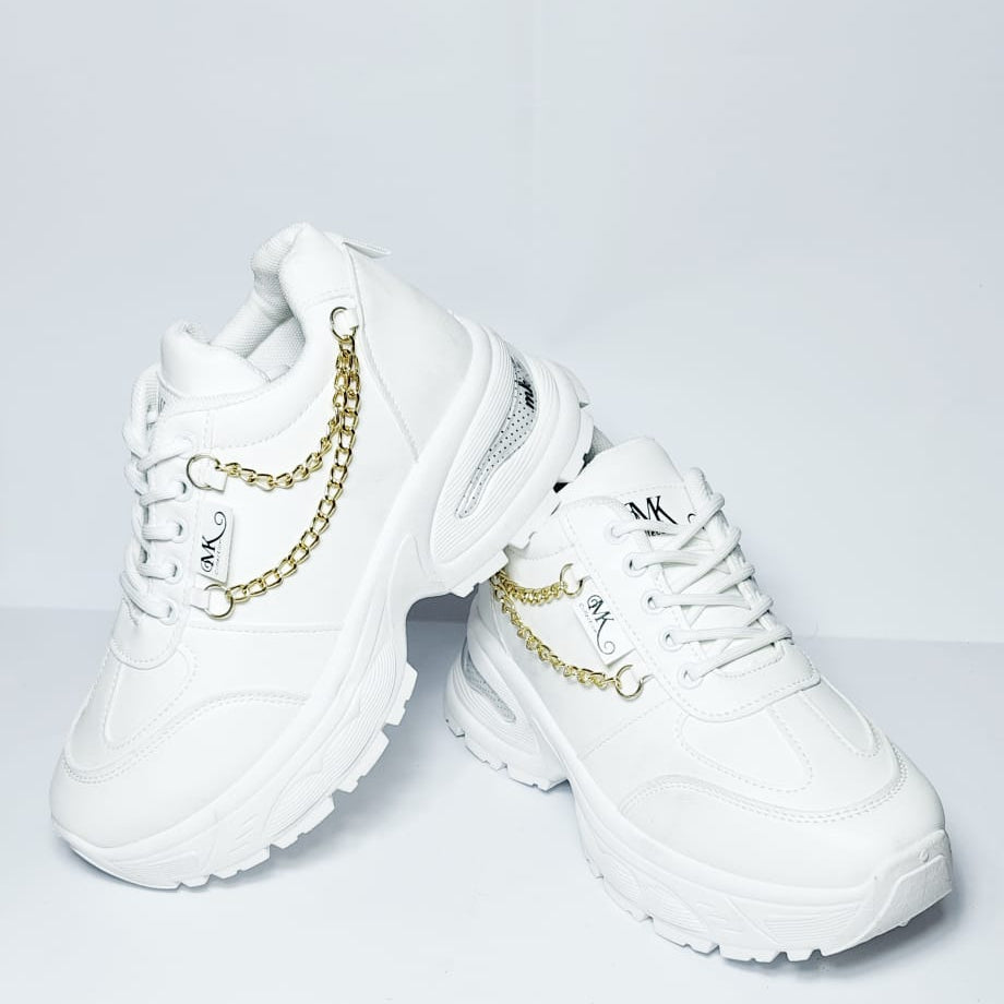 White & Gold Women's Sneakers